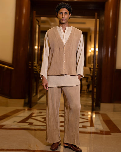 Sand Pleated Bandi Three-Piece Set