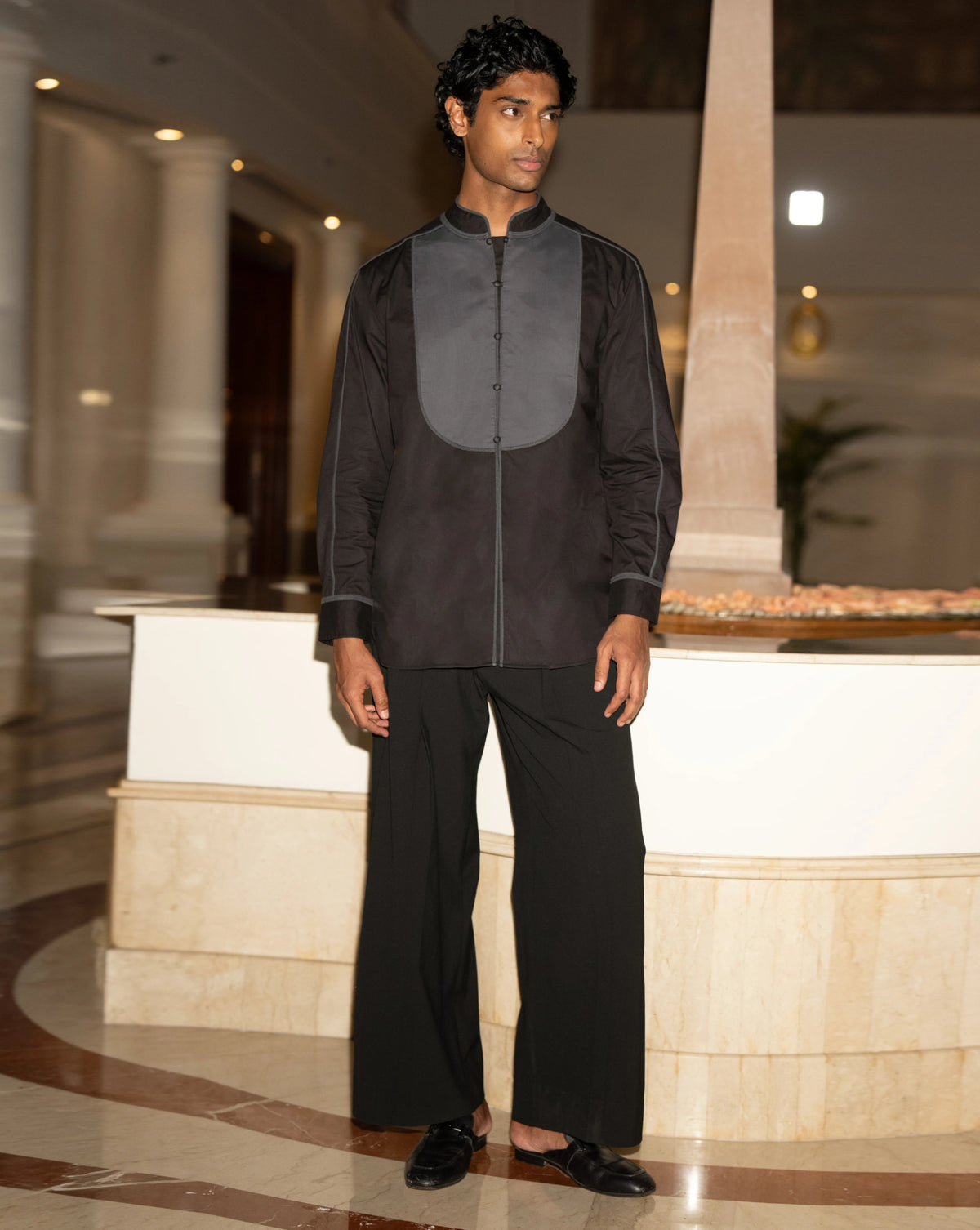 Black Dori Bib Shirt Set