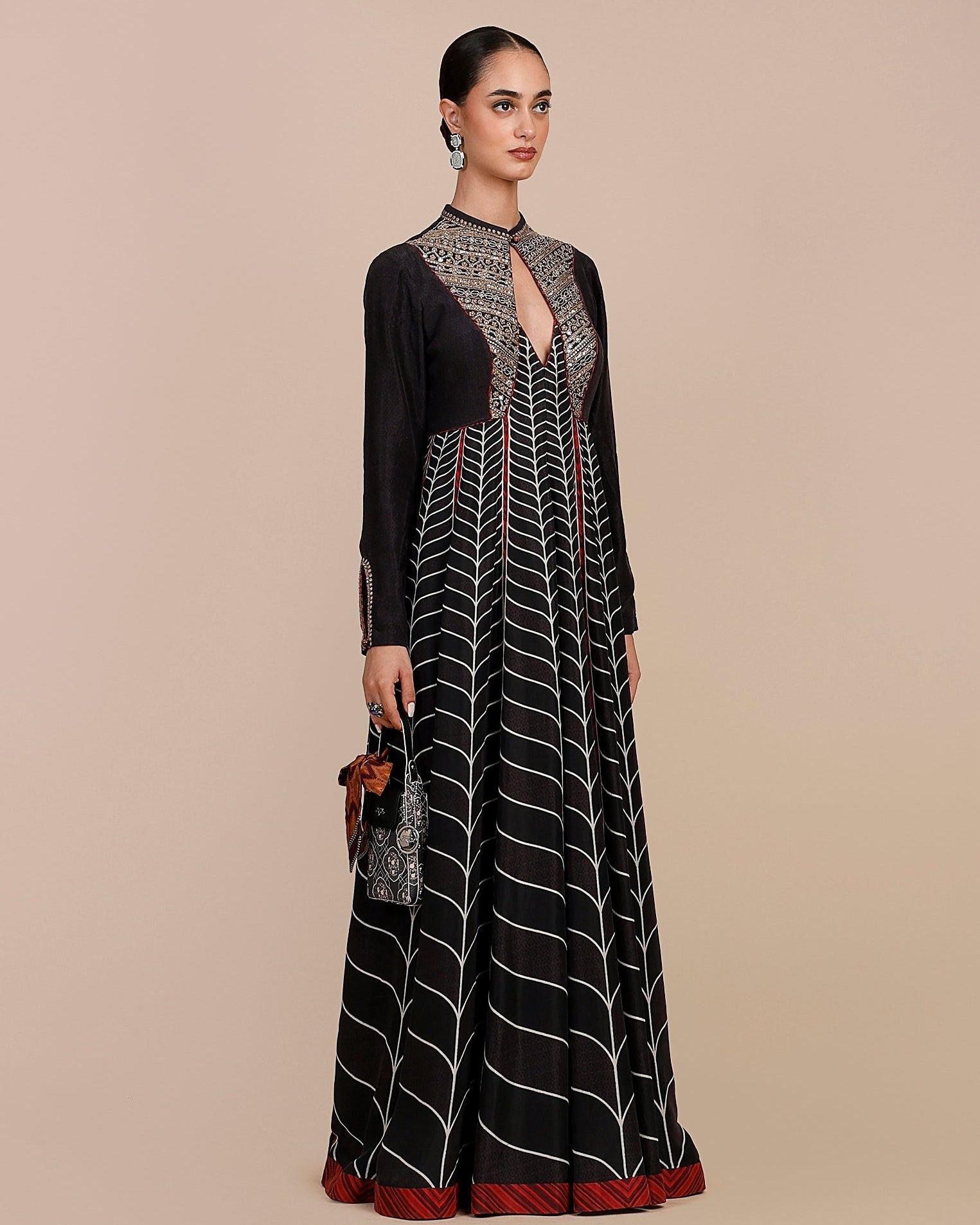 Noir Black Chevron Anarkali