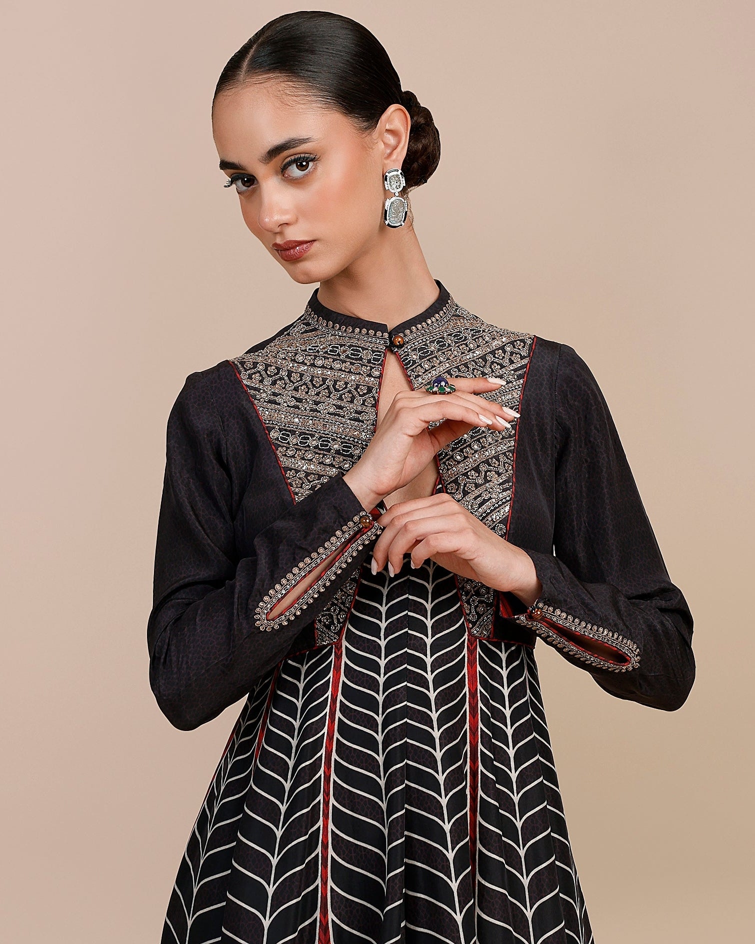 Noir Black Chevron Anarkali
