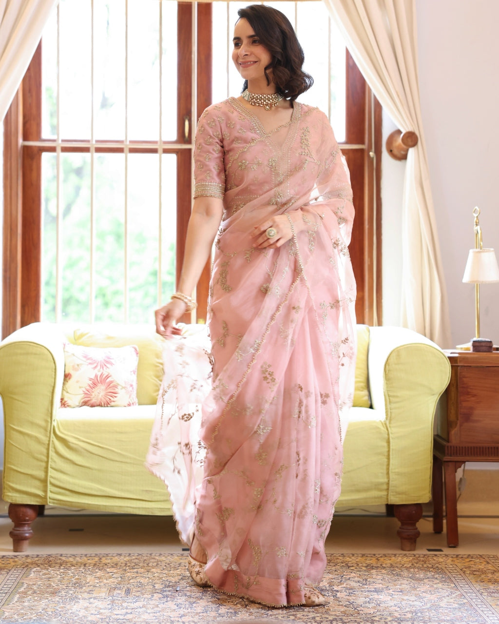 Noor Pink Vrinda Dori Sari Set