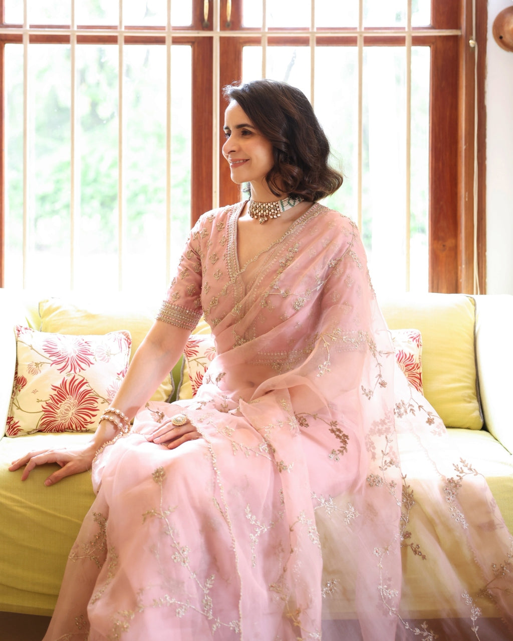 Noor Pink Vrinda Dori Sari Set