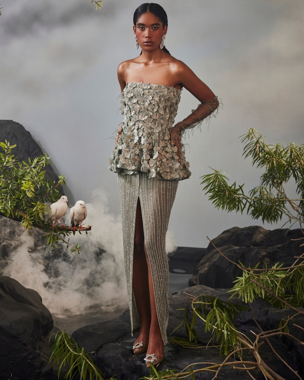 Feather Peplum Skirt Set