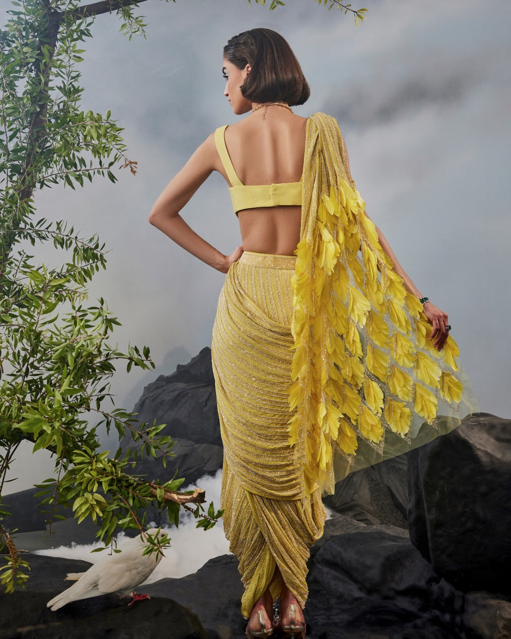 Yellow Swarovski Sari Set