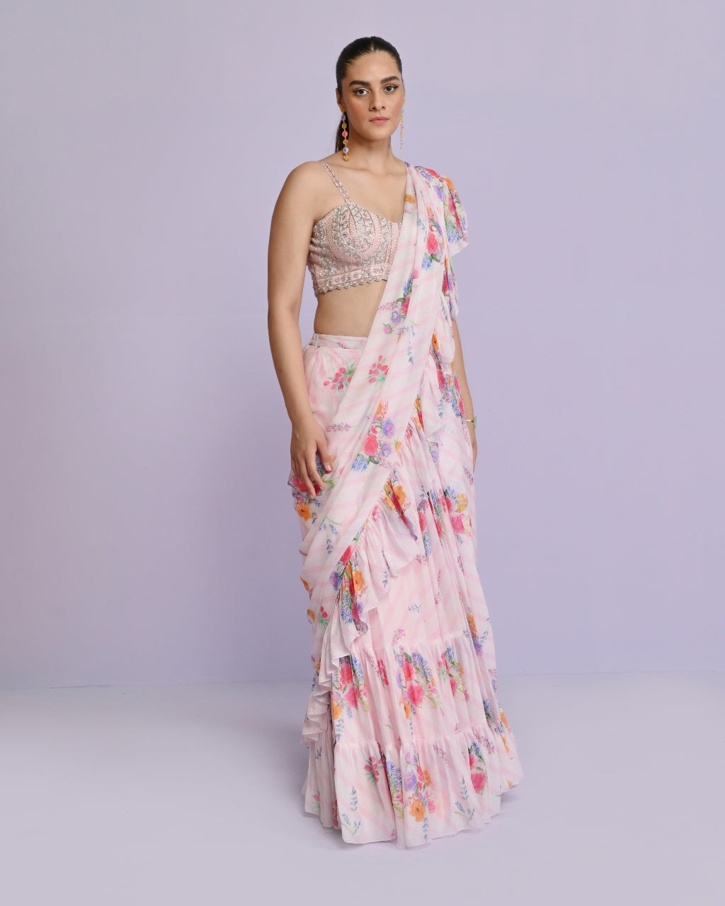 Amelia Ruffle Drape Sari Set