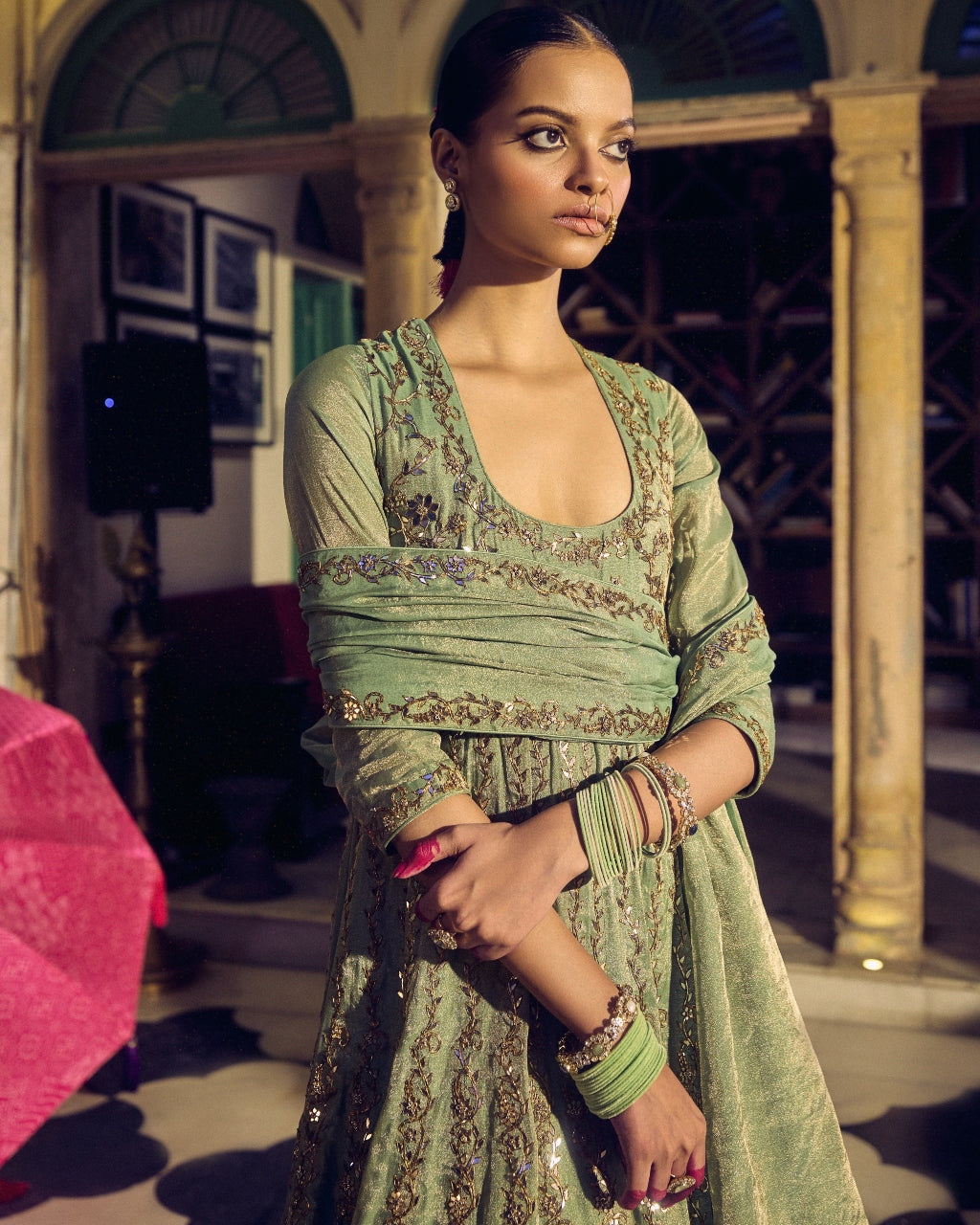 Sage Green The Pakeezah Tissue Anarkali