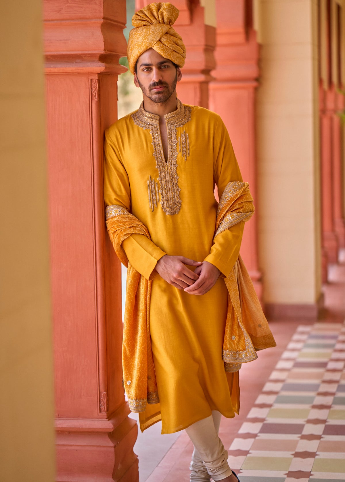 Kasundi Kurta Paired With Dushala & Churidar