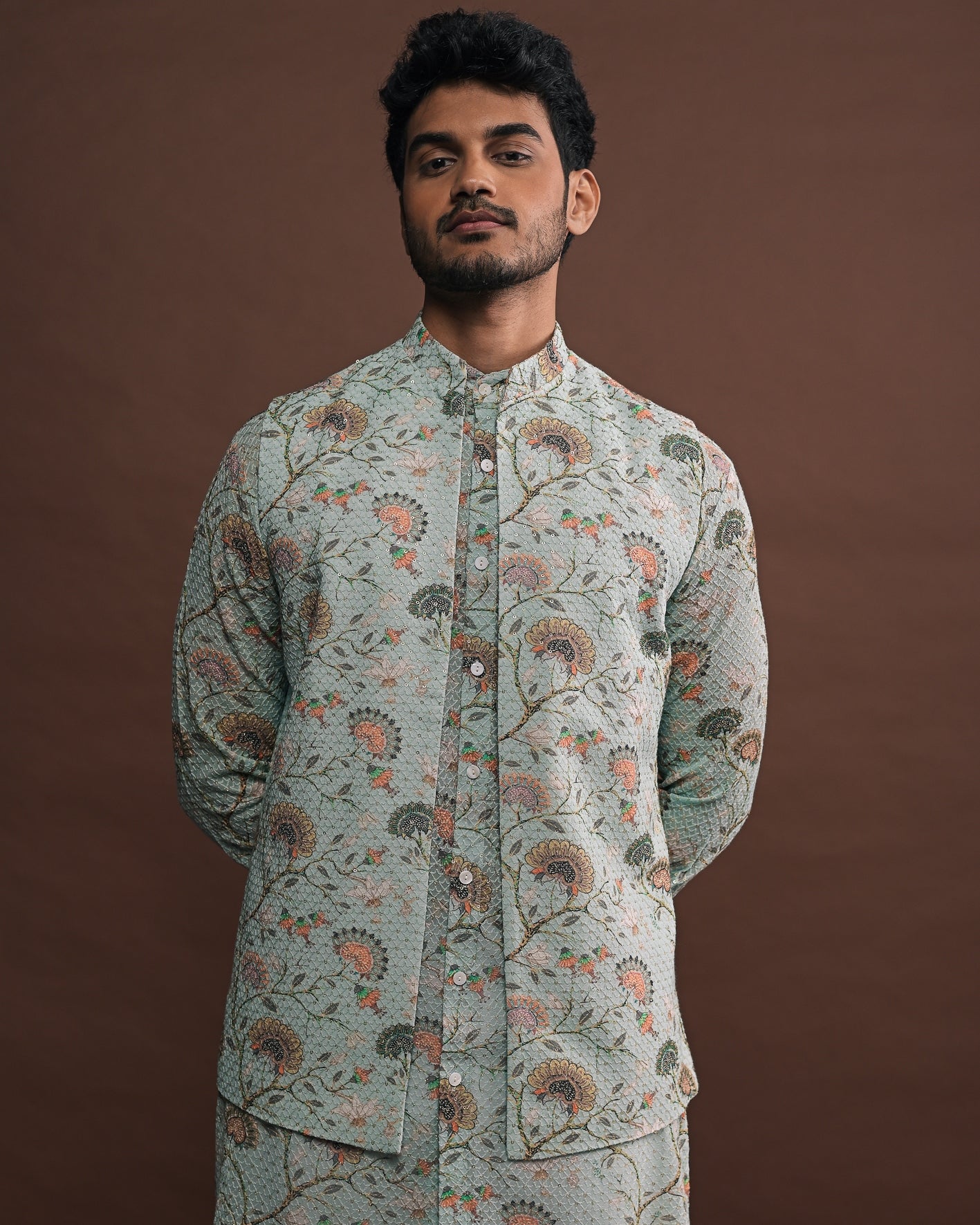 Mist Open Bandi With Matching Kurta Pajama Set