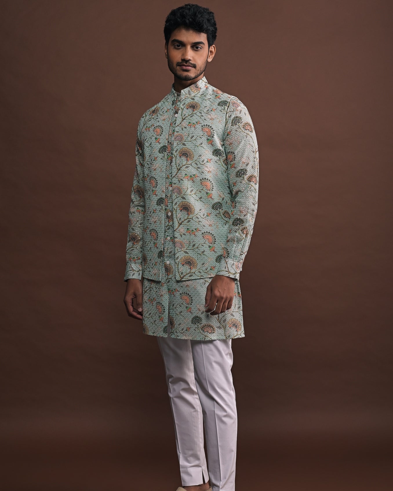 Mist Open Bandi With Matching Kurta Pajama Set
