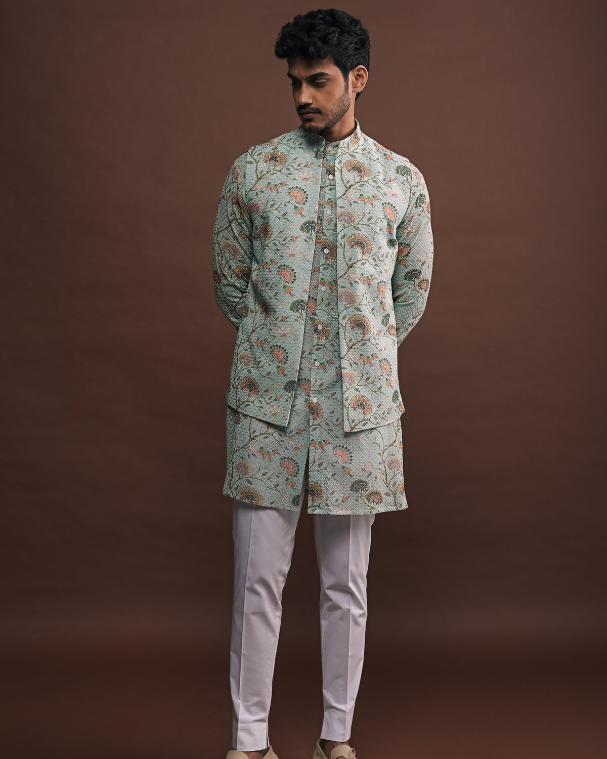Mist Open Bandi With Matching Kurta Pajama Set