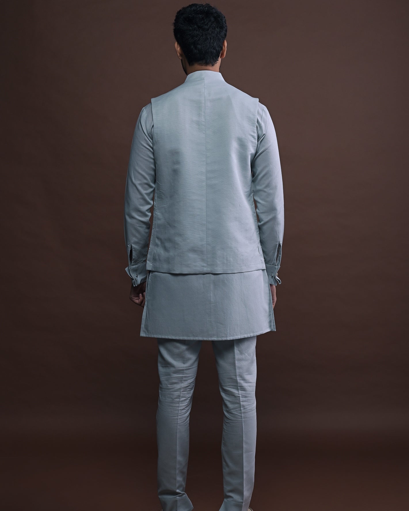 Slate Embroidered Bandi With Matching Kurta Pajama