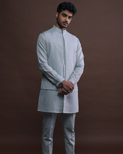 Slate Embroidered Bandi With Matching Kurta Pajama