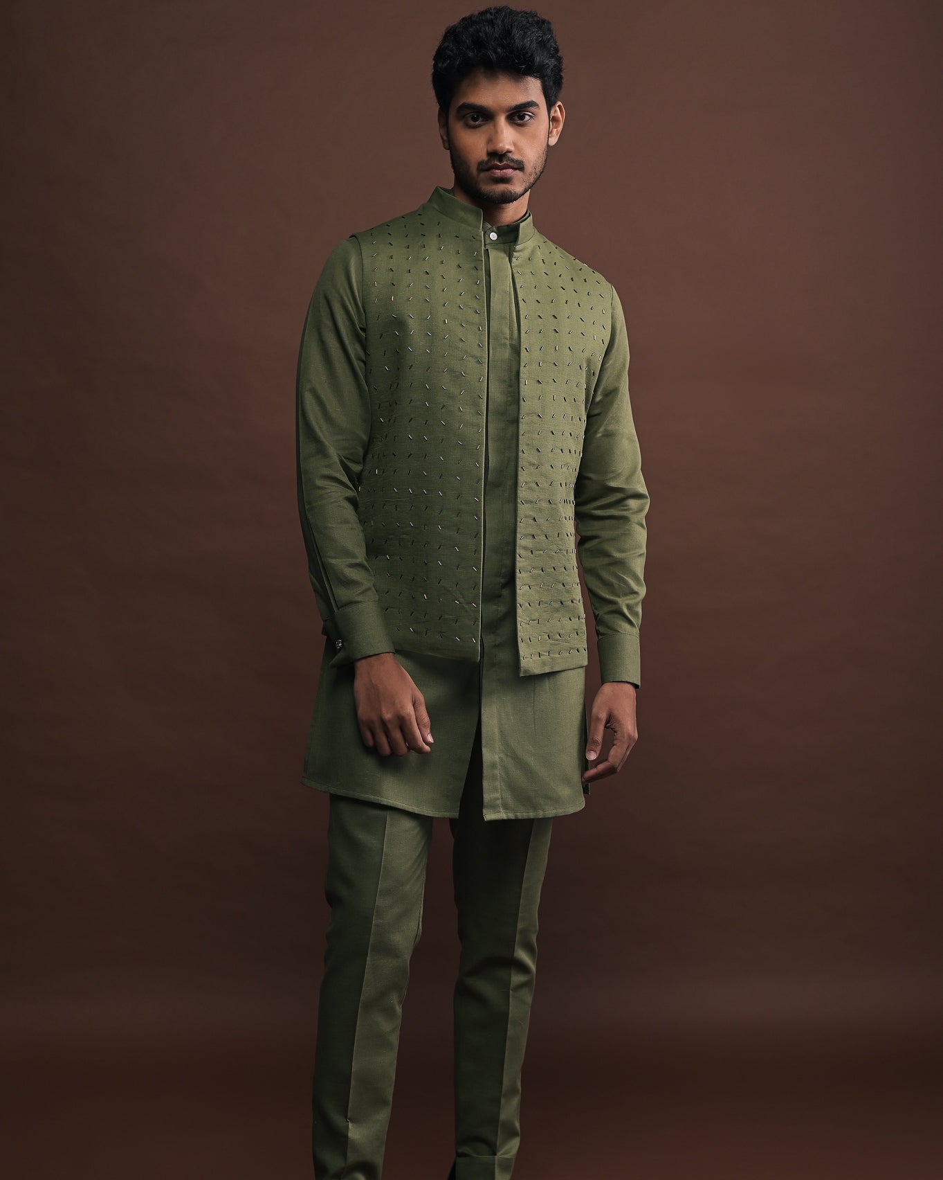 Croc Embroidered Bandi With Matching Kurta Pajama Set