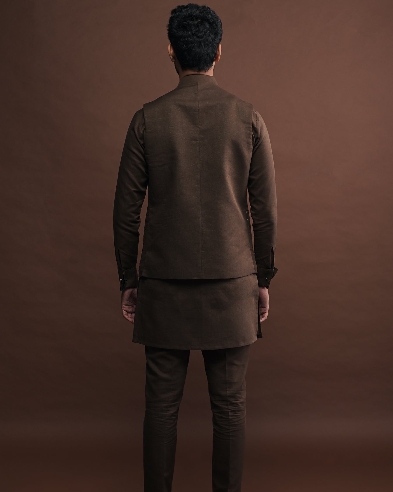 Mocha Embroidered Bandi With Matching Kurta Pajama Set