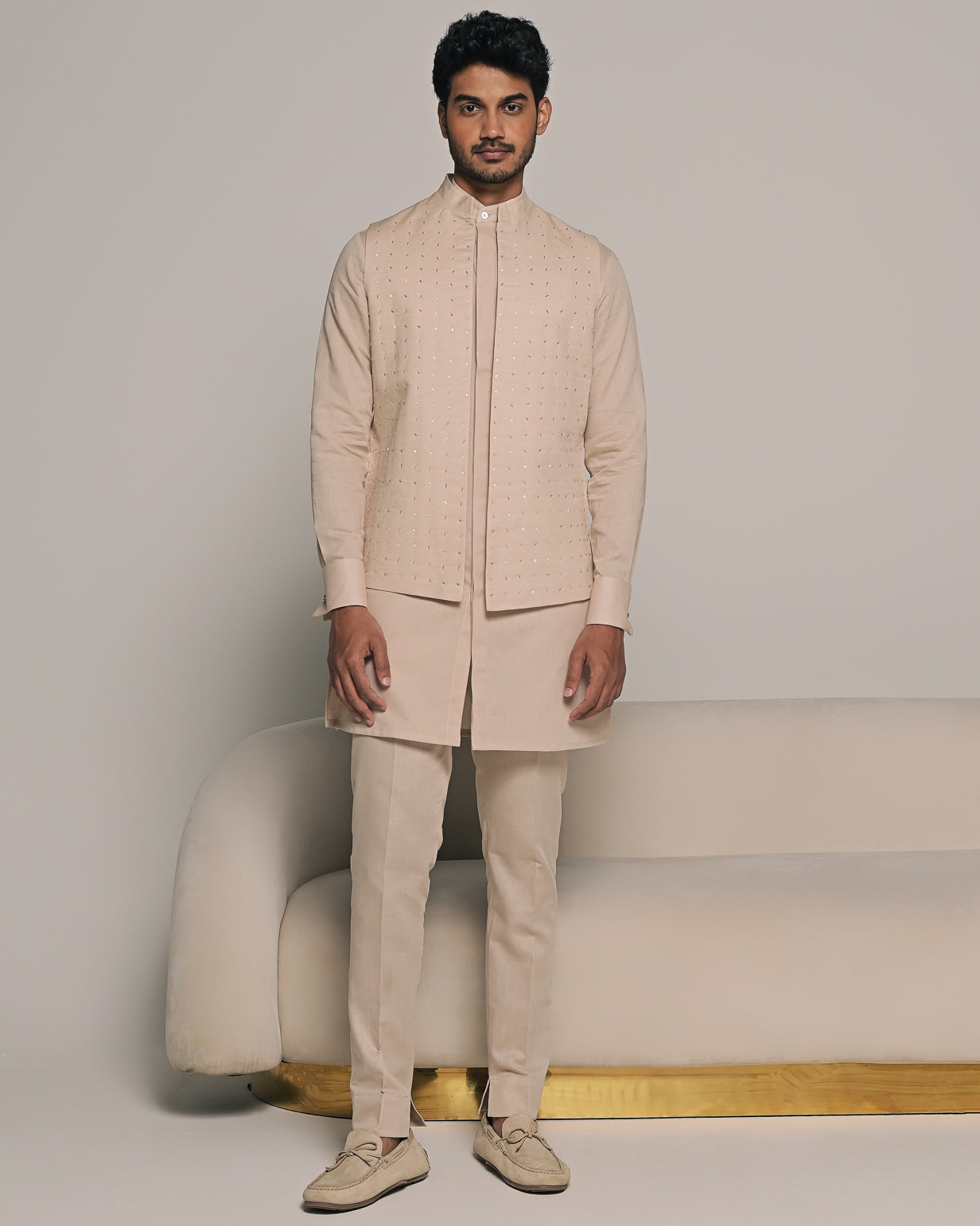 Dune Embroidered Bandi With Matching Kurta Pajama