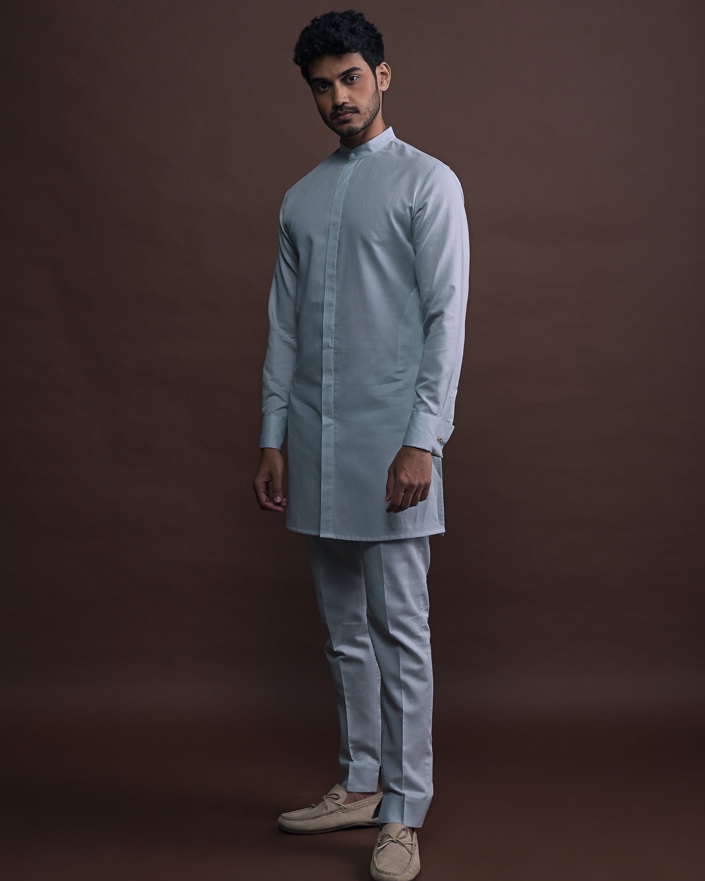 Slate Embroidered Bandi With Matching Kurta Pajama