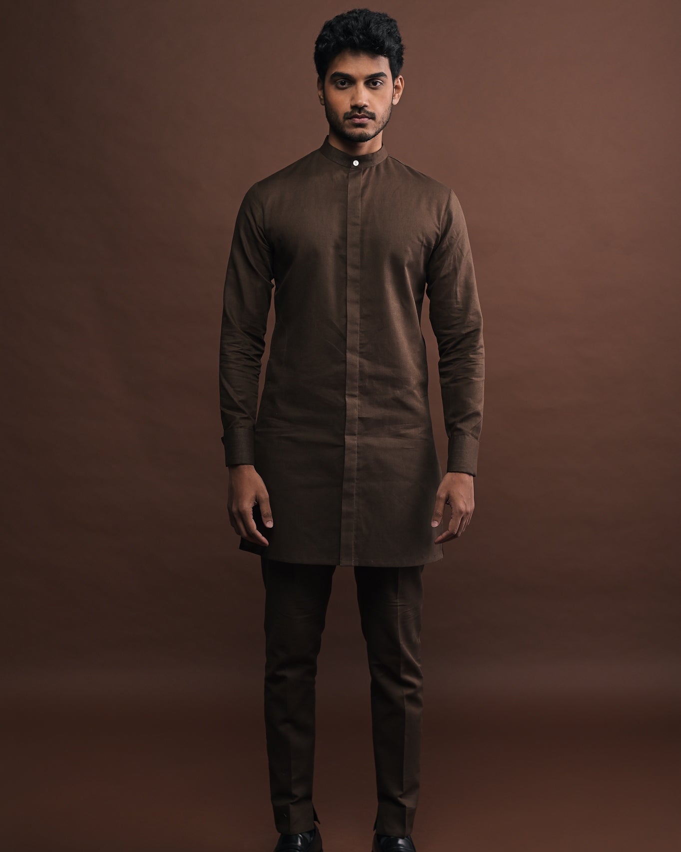 Mocha Embroidered Bandi With Matching Kurta Pajama Set