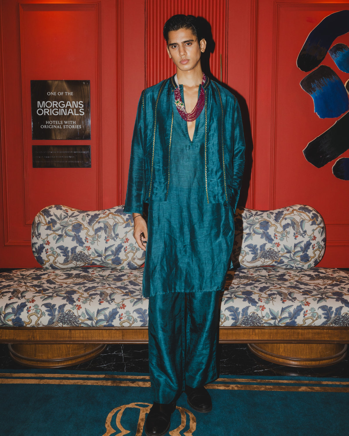 Teal Embroidered Bundi Set