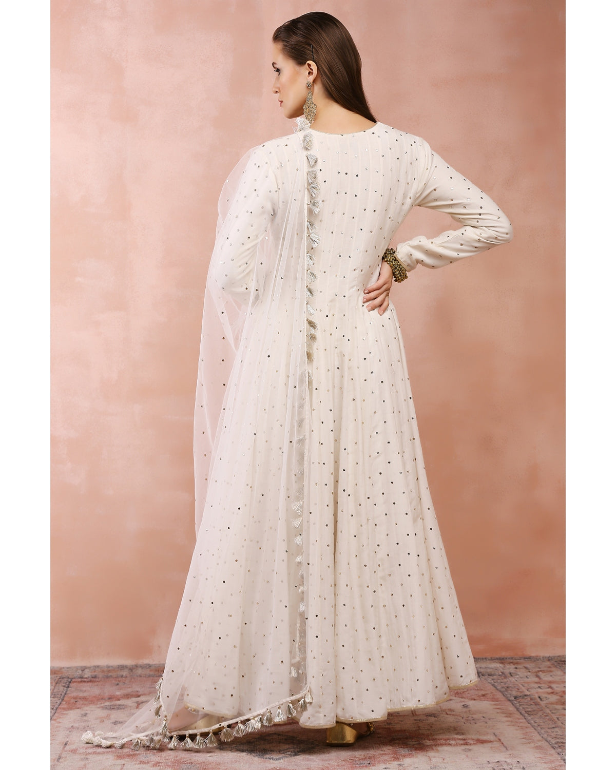 Off White Bagh Embroidered Anarkali With Churidar And Dupatta