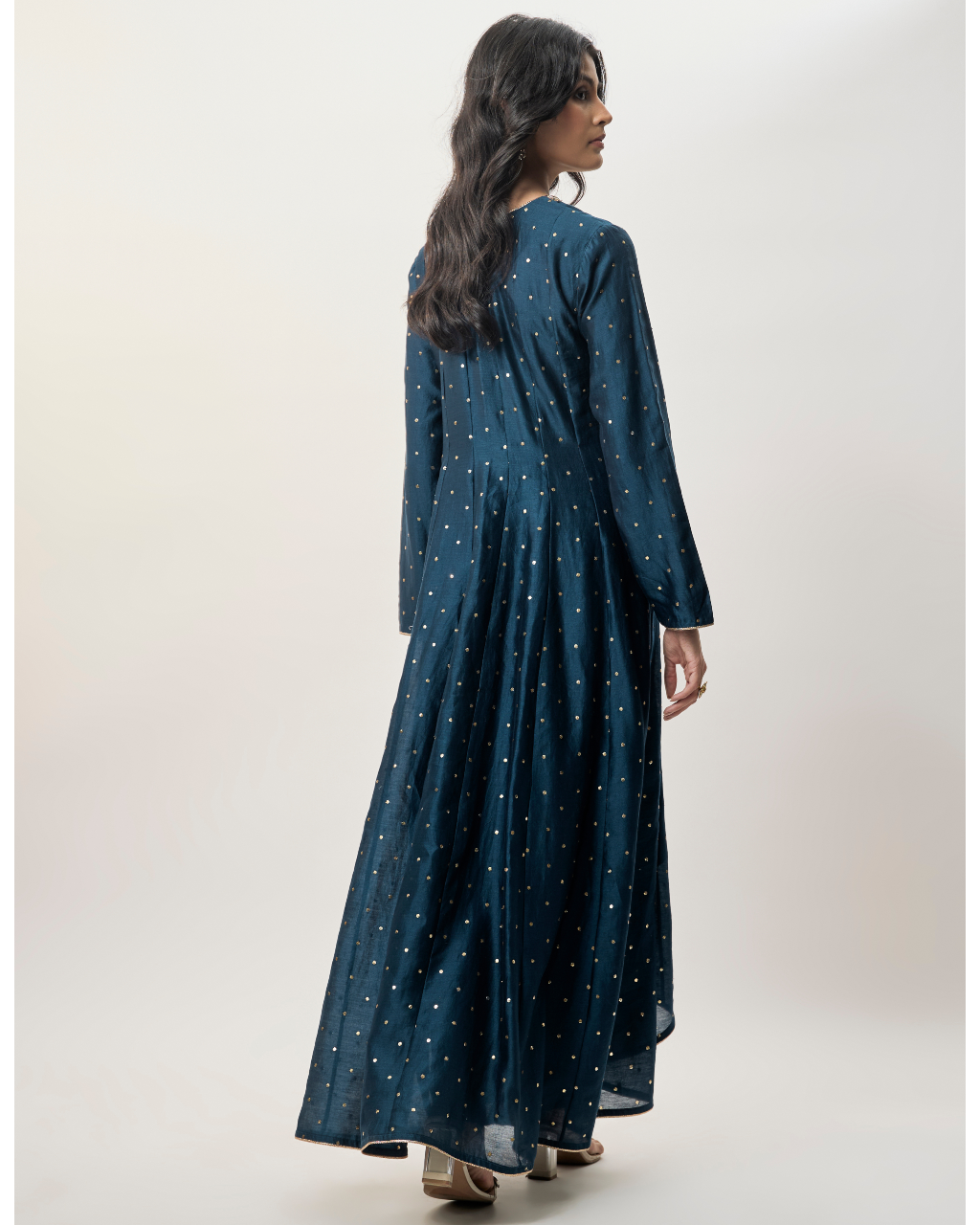Zarrin Navy Blue Mukaish Silkmul Embroidered Anarkali With Churidar And Mukaish Net Dupatta