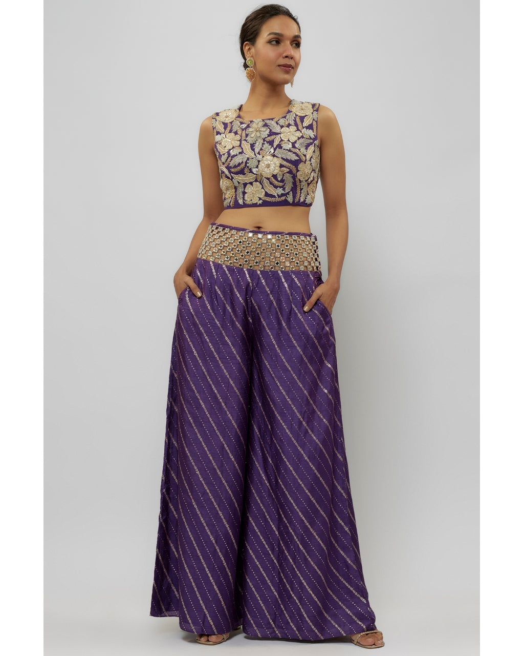 Purple Embroidered Choli With Palazzo Set