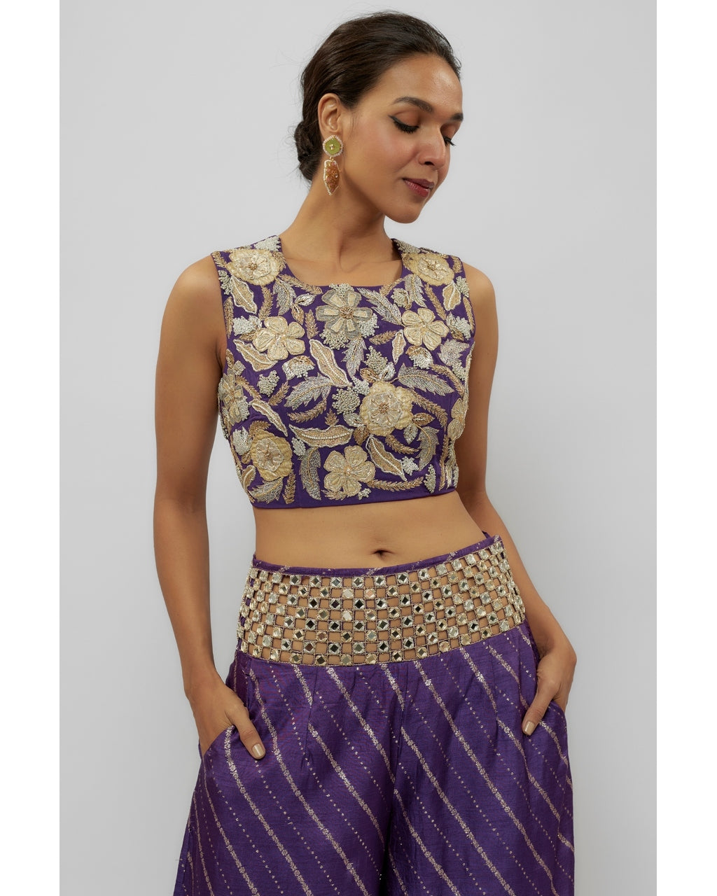 Purple Embroidered Choli With Palazzo Set