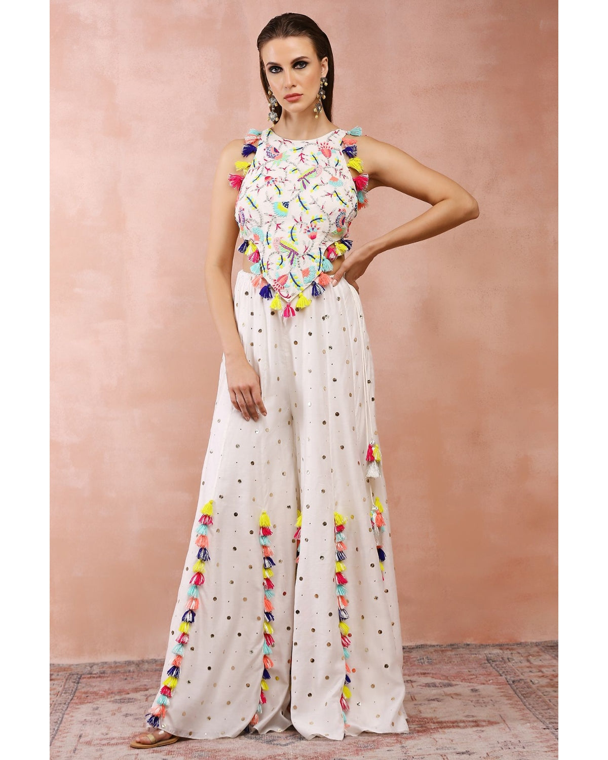 Off White Embroidered Blouse With Sharara by Payal Singhal