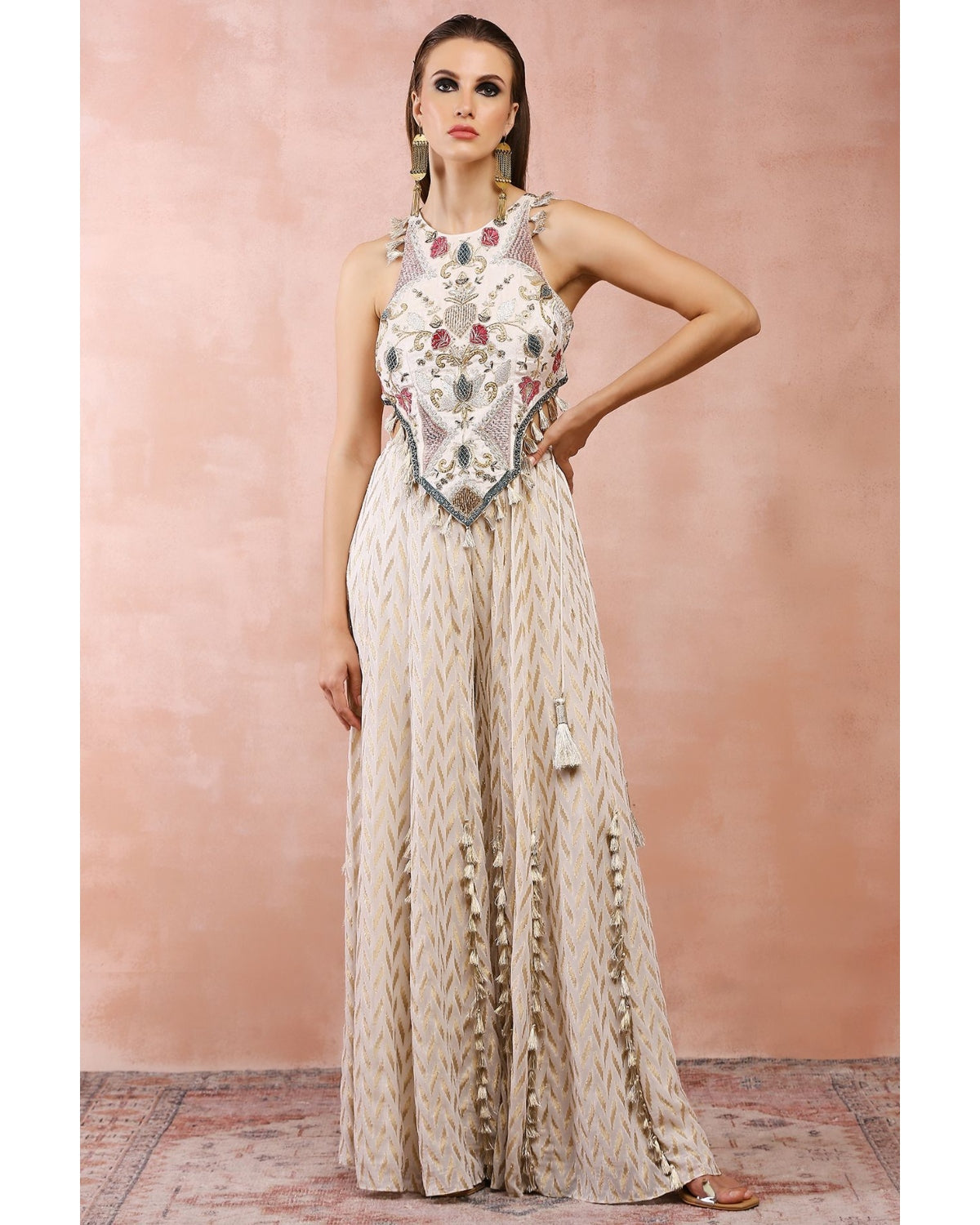 Off White Applique Embroidered Blouse With Sharara