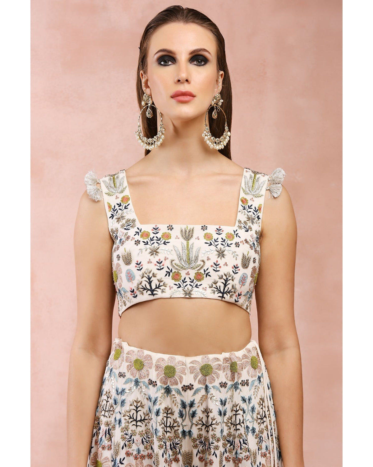 Off White Tulip Garden Embroidery Blouse With Sharara