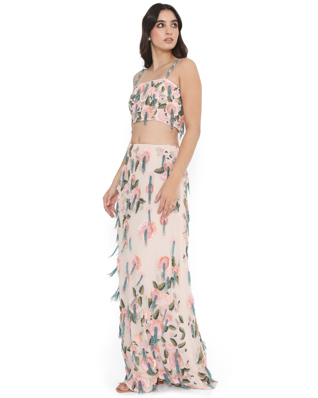 Blush Pink Embroidered Choli With Slit Skirt