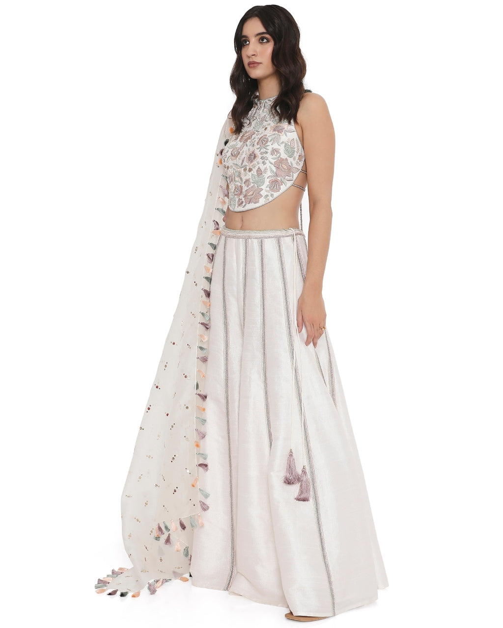 Ivory Embroidered Dupion Silk Choli With Embroidered Sharara