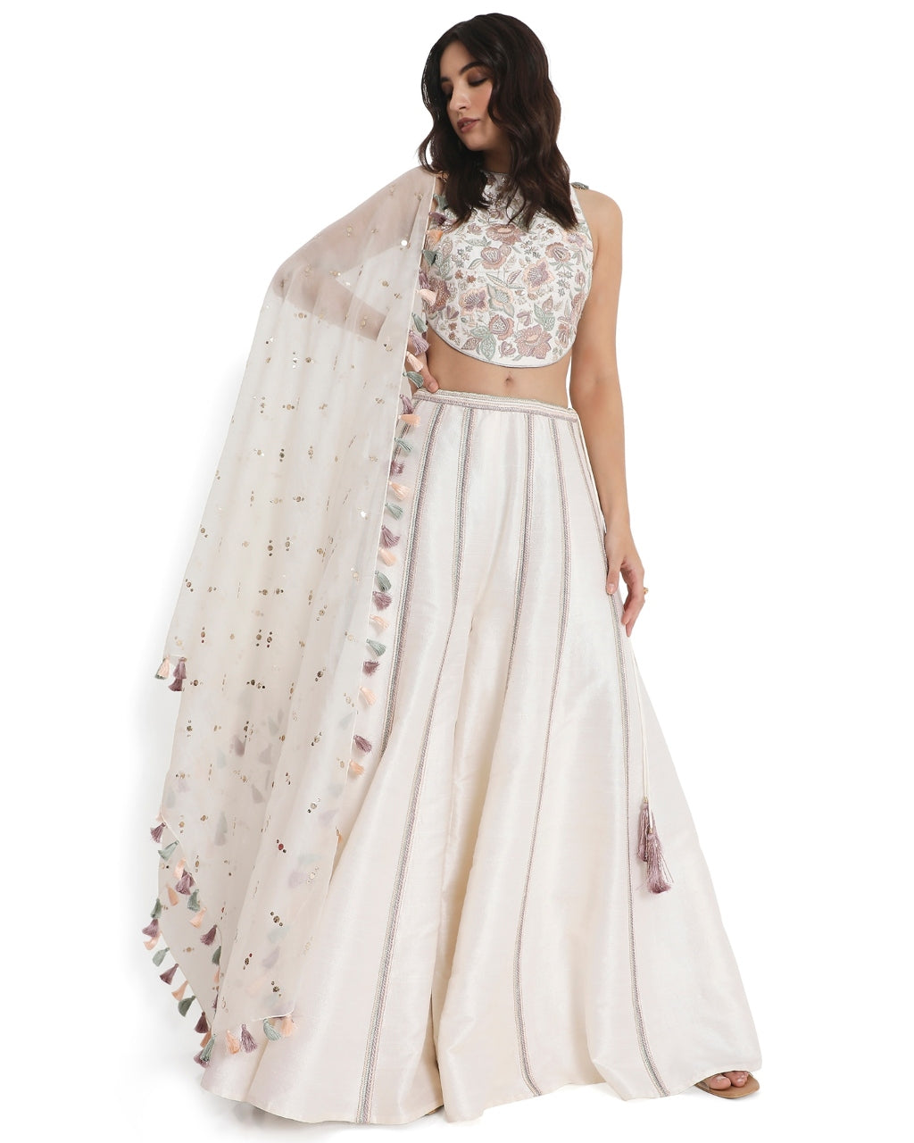 Ivory Embroidered Dupion Silk Choli With Embroidered Sharara