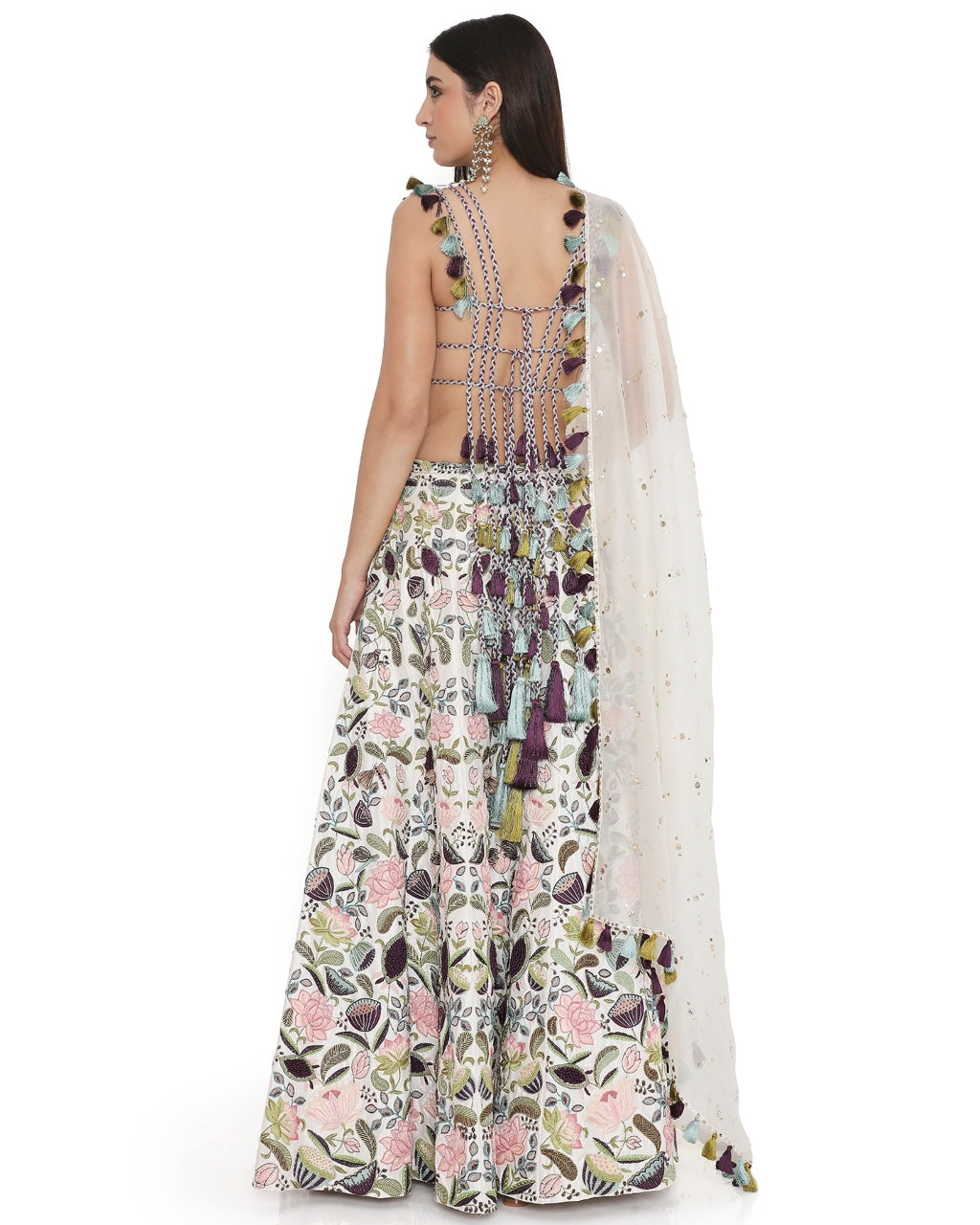 Ivory Lotus Embroidered Choli With Embroidered Sharara With Dupatta