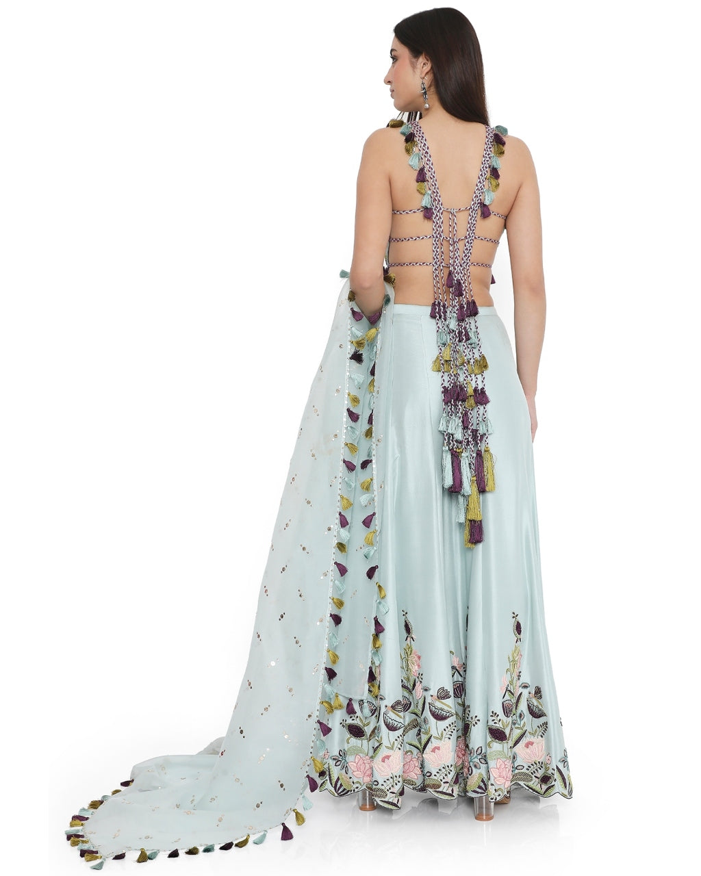 Powder Blue Embroidered Choli And Sharara With Dupatta