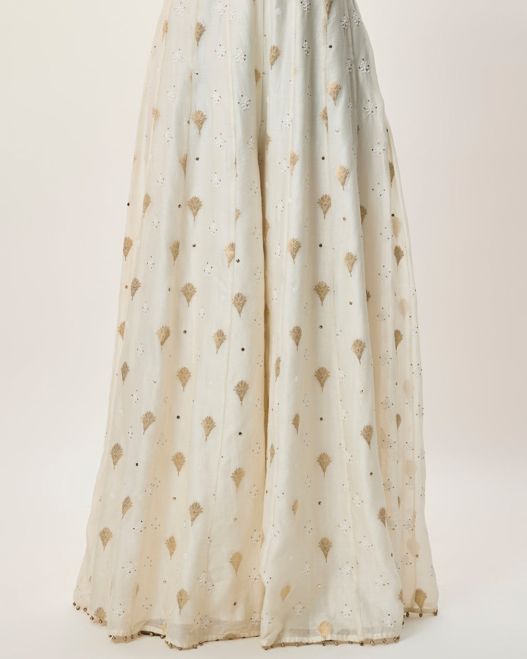 Fez Off-White Georgette Embroidered Choli And Banarasi Silkmul Sharara