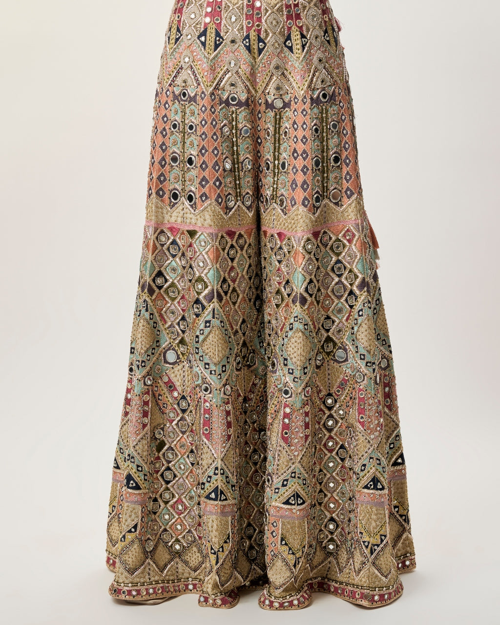 Fariha Champagne Georgette Embroidered Choli With Sharara And Mukaish Net Dupatta