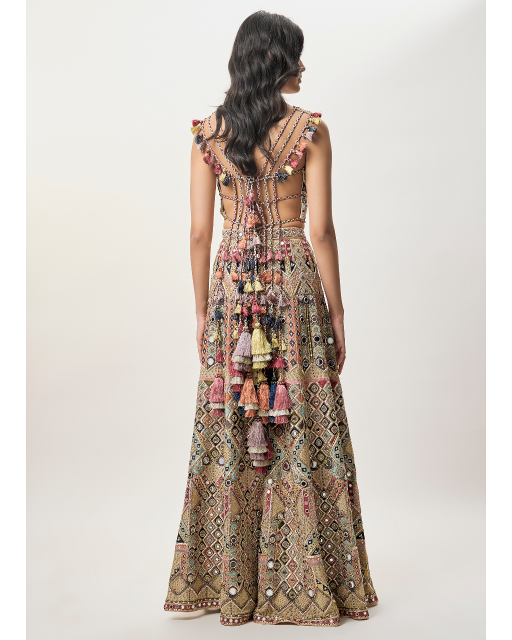 Fariha Champagne Georgette Embroidered Choli With Sharara And Mukaish Net Dupatta