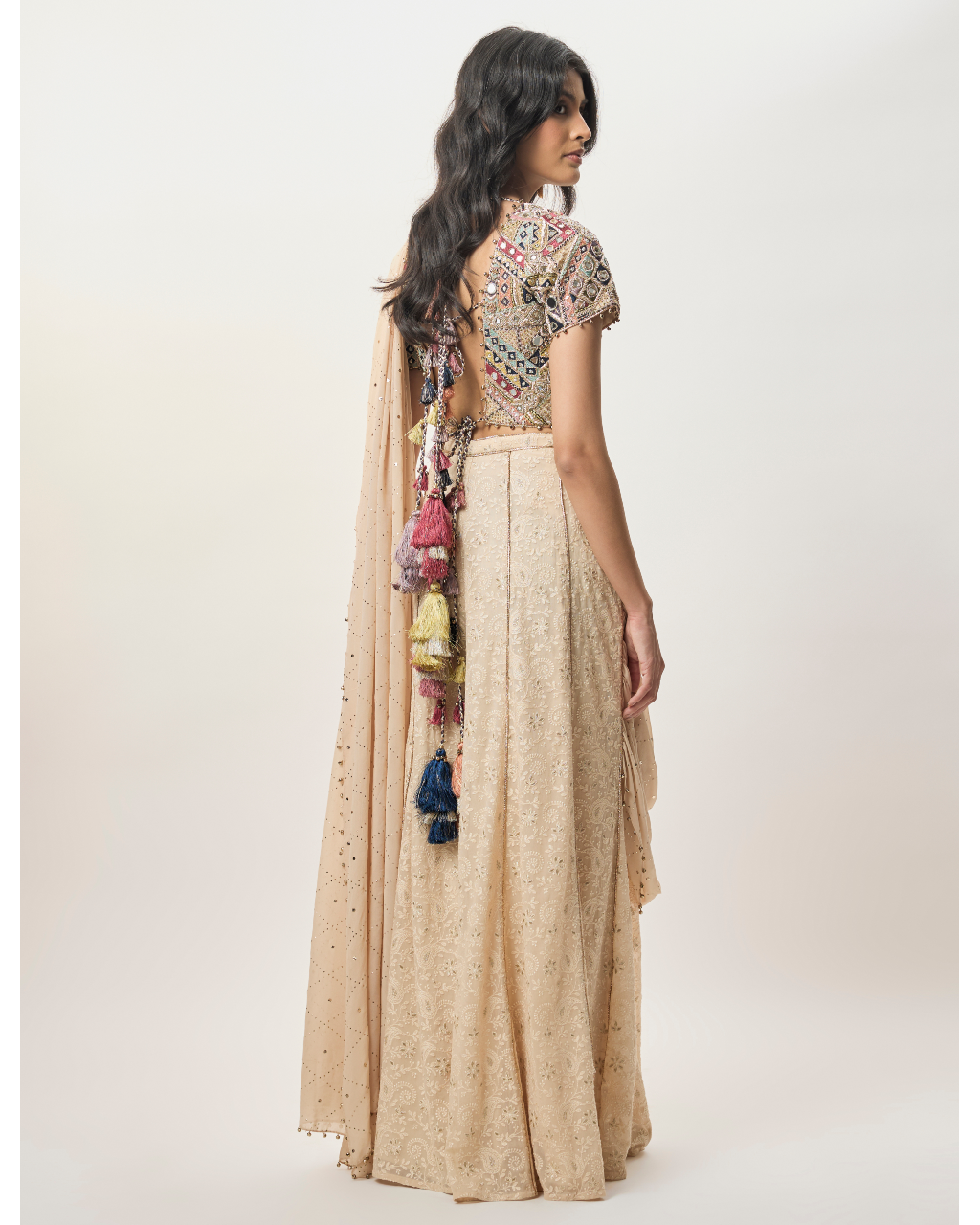 Hooria Stone Georgette Embroidered Choli And Lucknowi Sharara With Attached Pallu