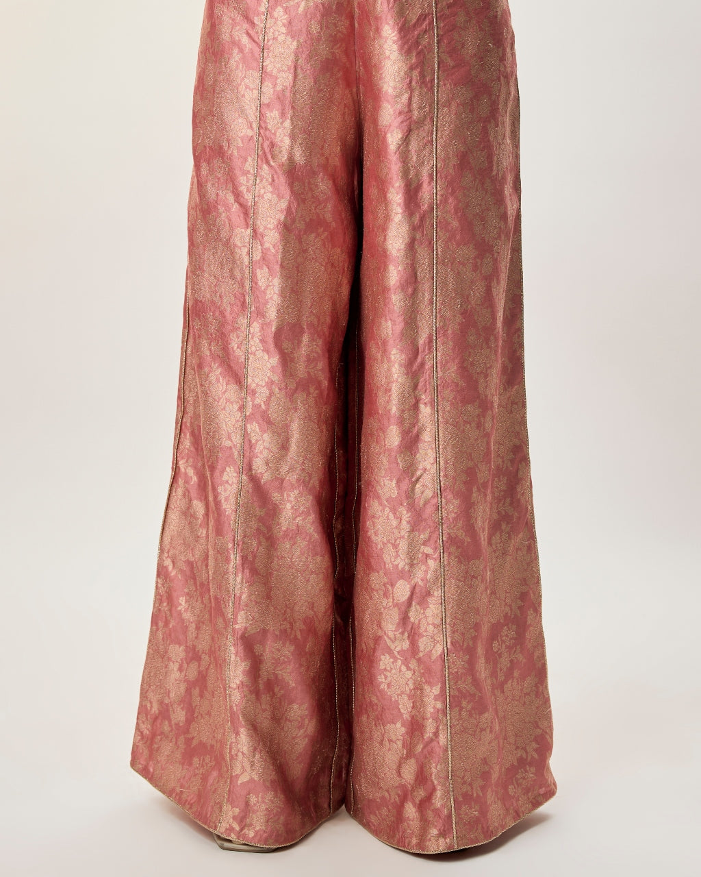 Iza Stone Georgette Embroidered Waist Coat With Rust Pink Banarasi Brocade Kurta And Pant
