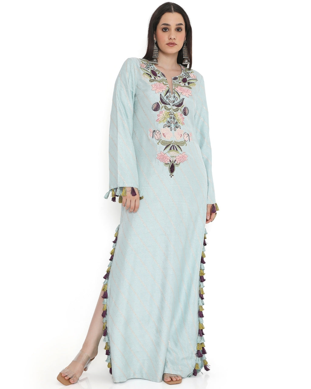 Powder Blue Embroidered Beyza Kaftan