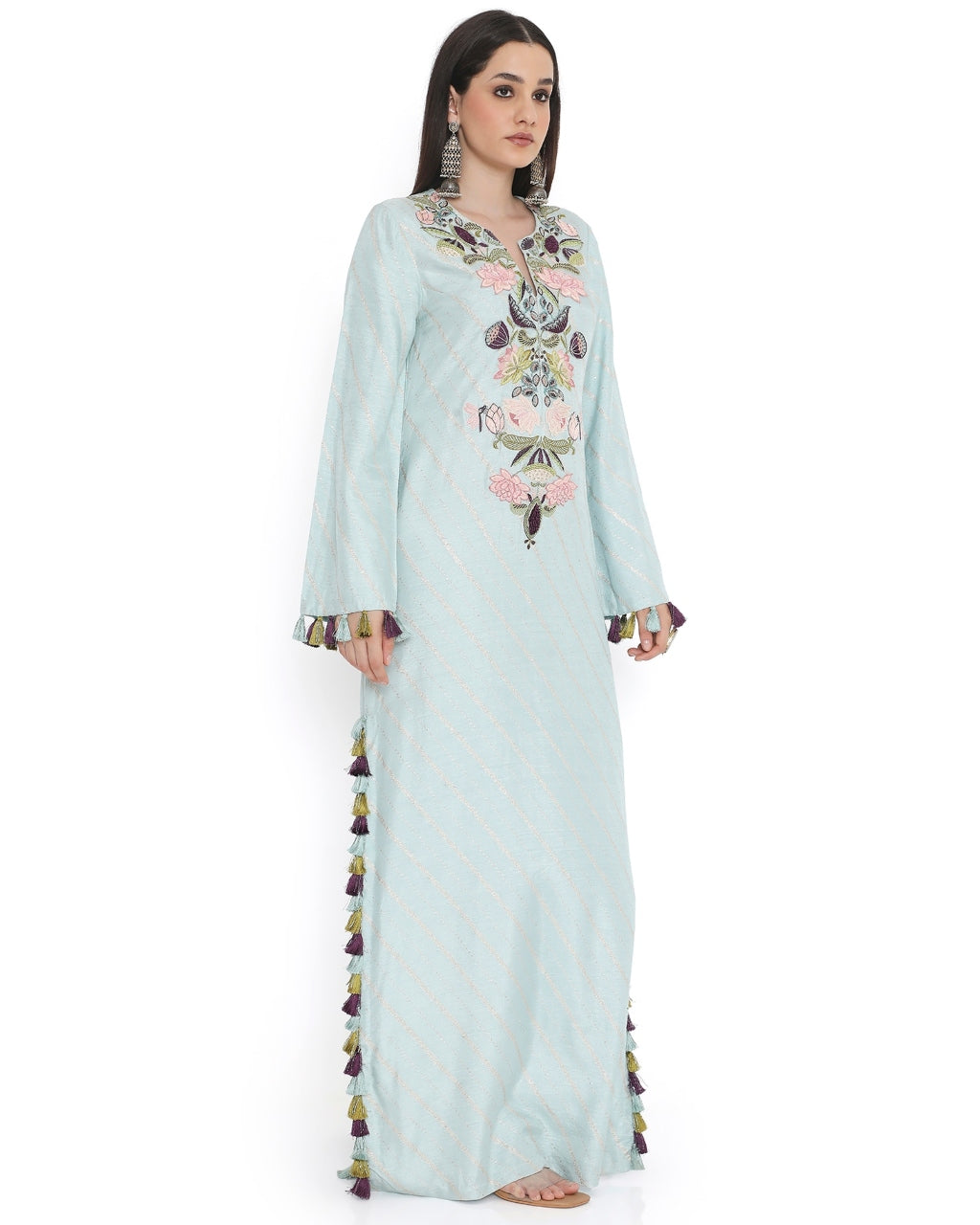 Powder Blue Embroidered Beyza Kaftan