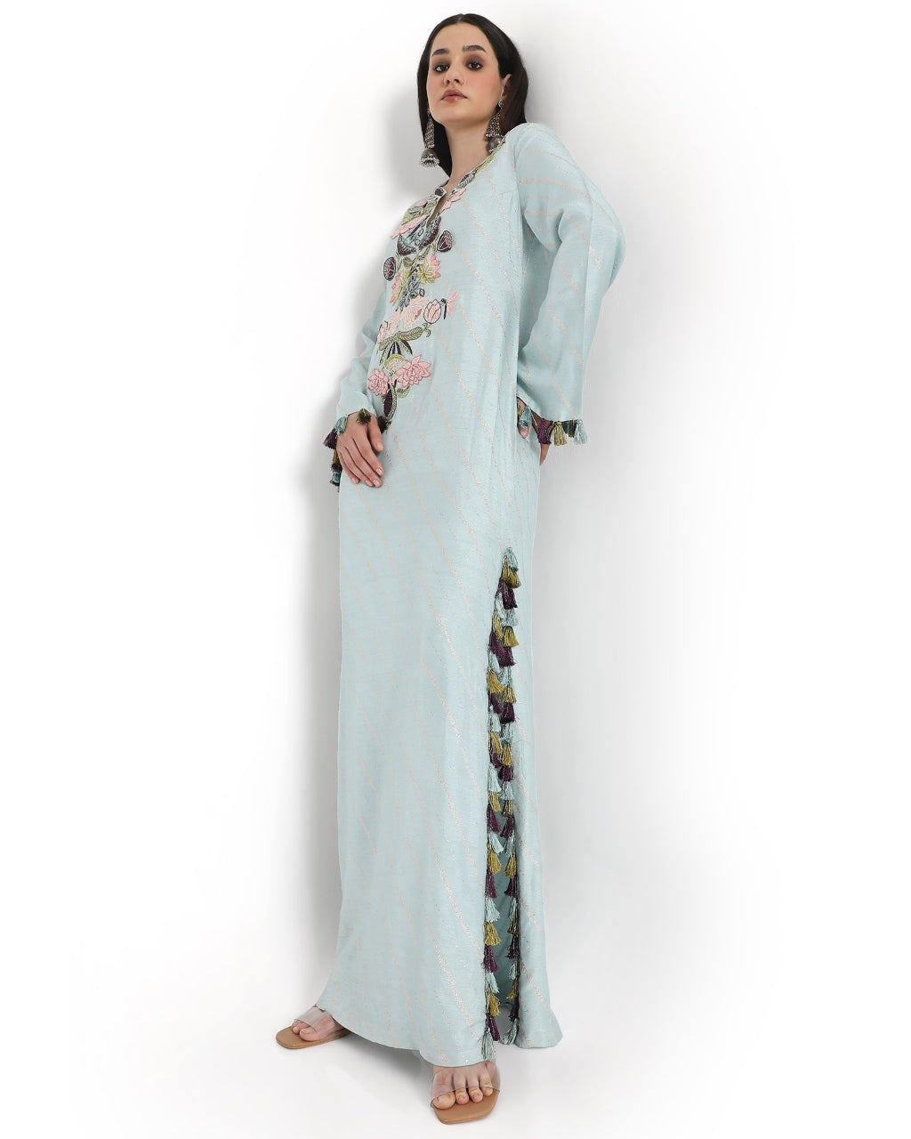 Powder Blue Embroidered Beyza Kaftan