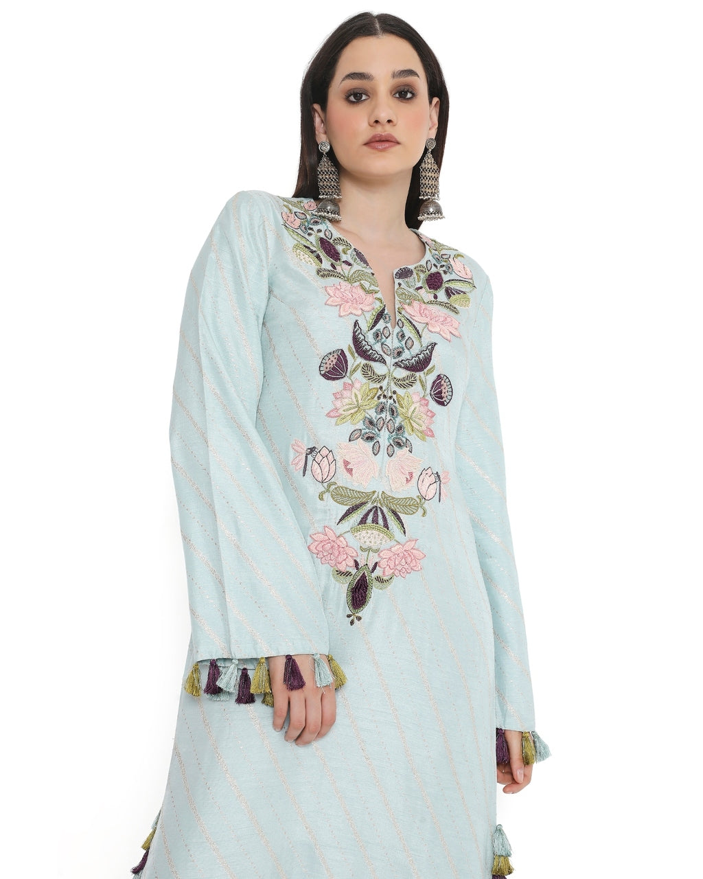 Powder Blue Embroidered Beyza Kaftan