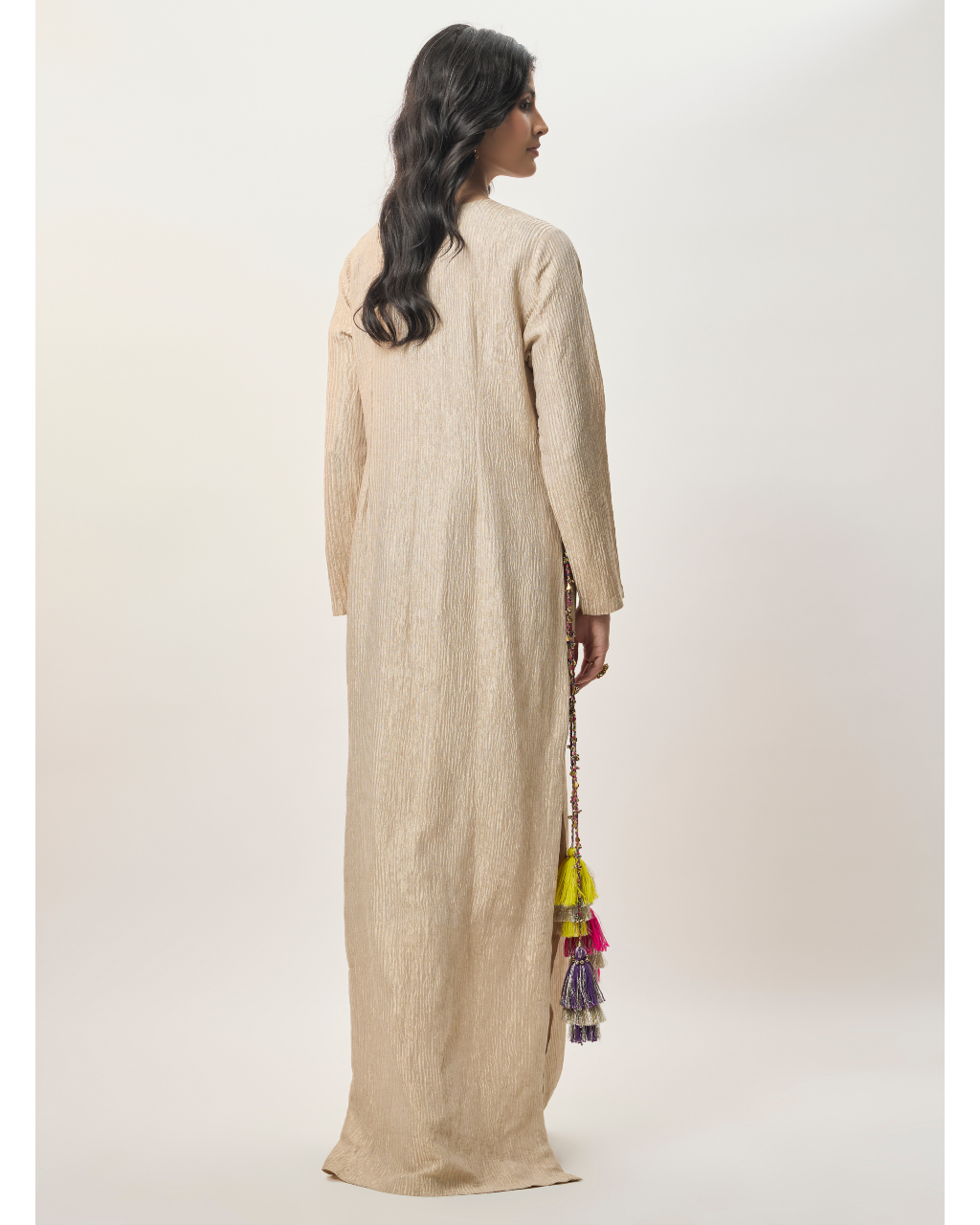Nouriya Gold Crushed Tissue Embroidered Yoke Beyza Kaftan