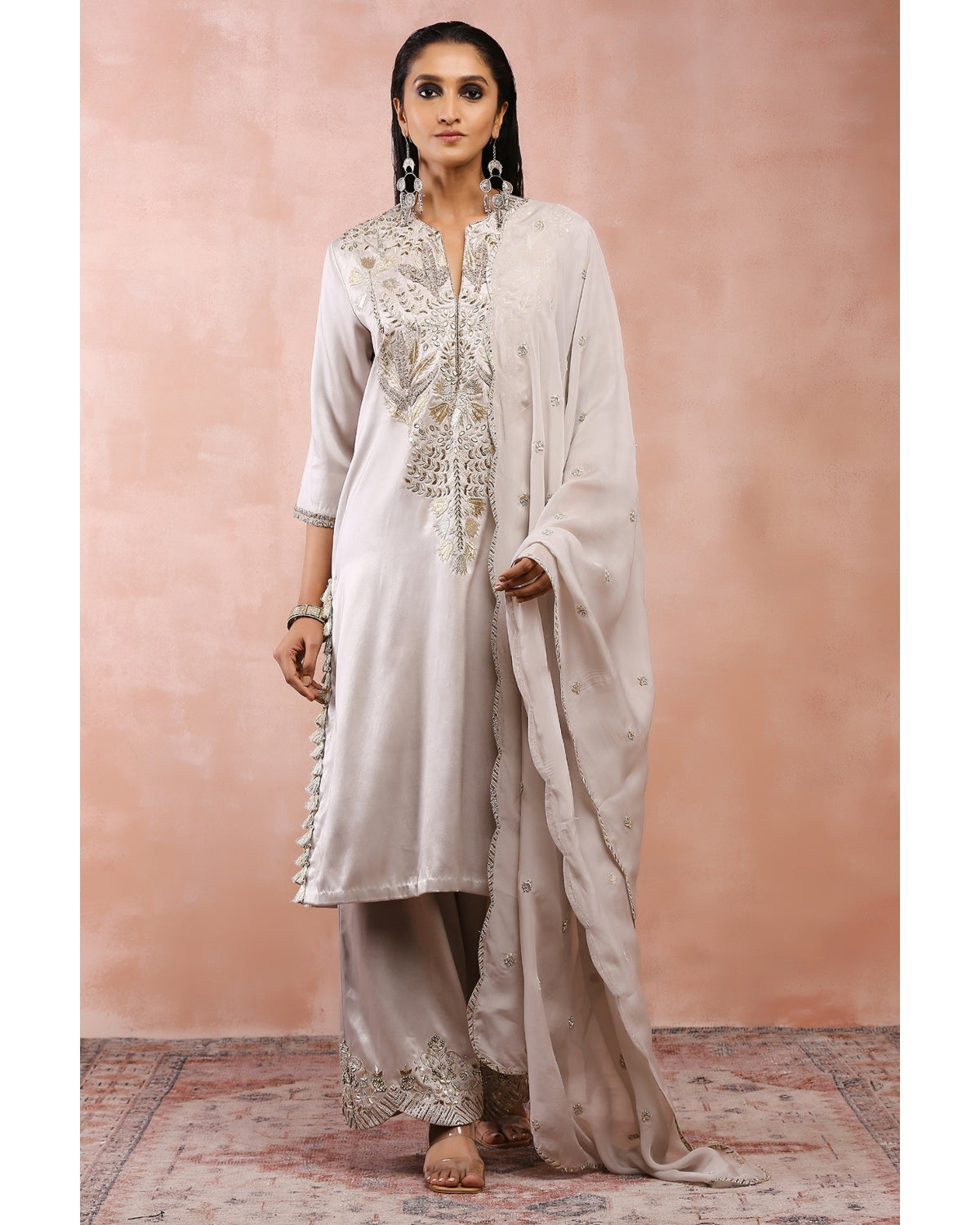 Gray Bagh Embroidered Kurta With Pant And Dupatta