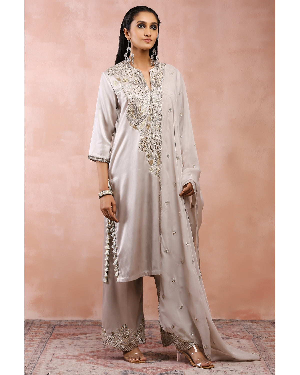 Gray Bagh Embroidered Kurta With Pant And Dupatta