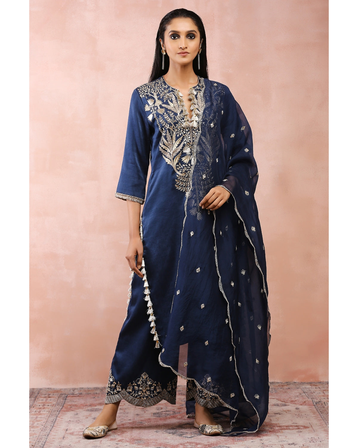 Navy Bagh Embroidered Kurta With Pant And Dupatta