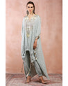 Powder Blue Applique Embroidered High Low Kurta With Jogger Pant by Payal Singhal