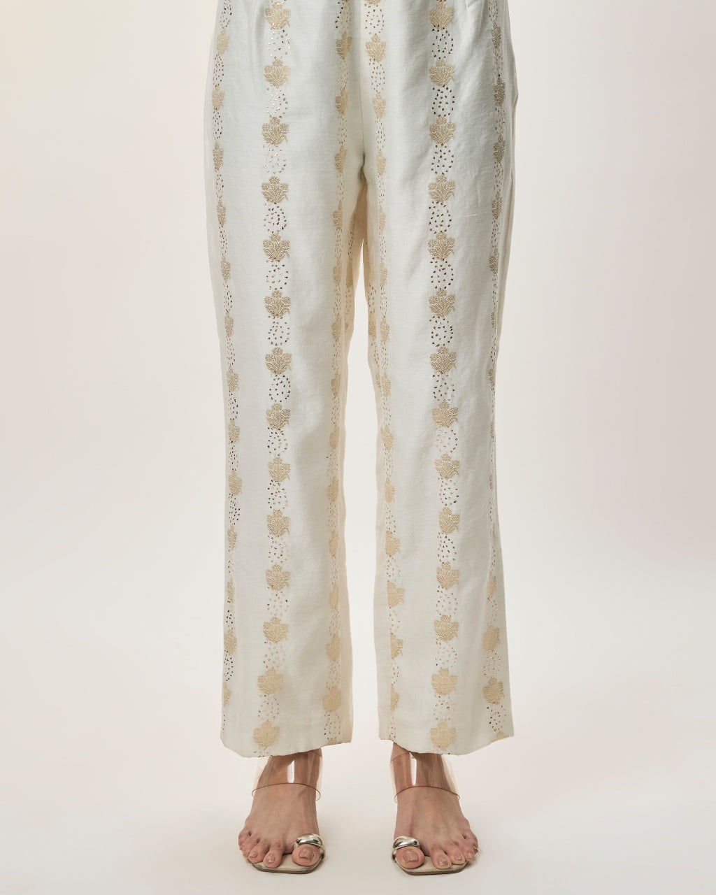 Shirin Off-White Organza Embroidered Yoke Kurta With Brocade Palazzo And Mul Dupatta