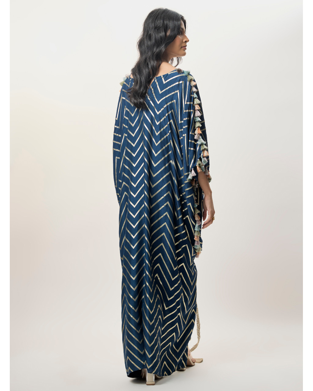 Raniya Navy Blue Dola Silk Embroidered Kaftan And Jogger Pant